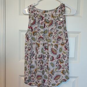 LOFT Floral Print Blouse with Orange and Yellow Accents